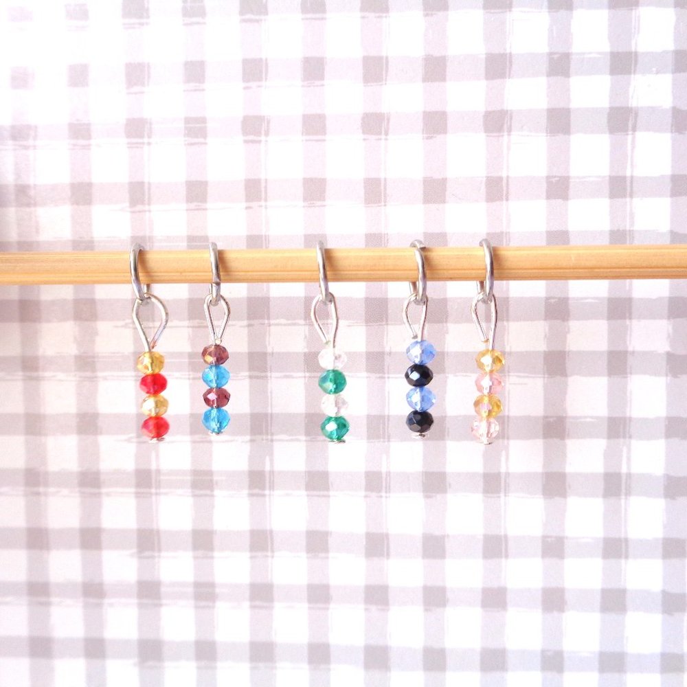 Set of 5 dangle stitch markers, sparkly stitch markers, glass stitch markers